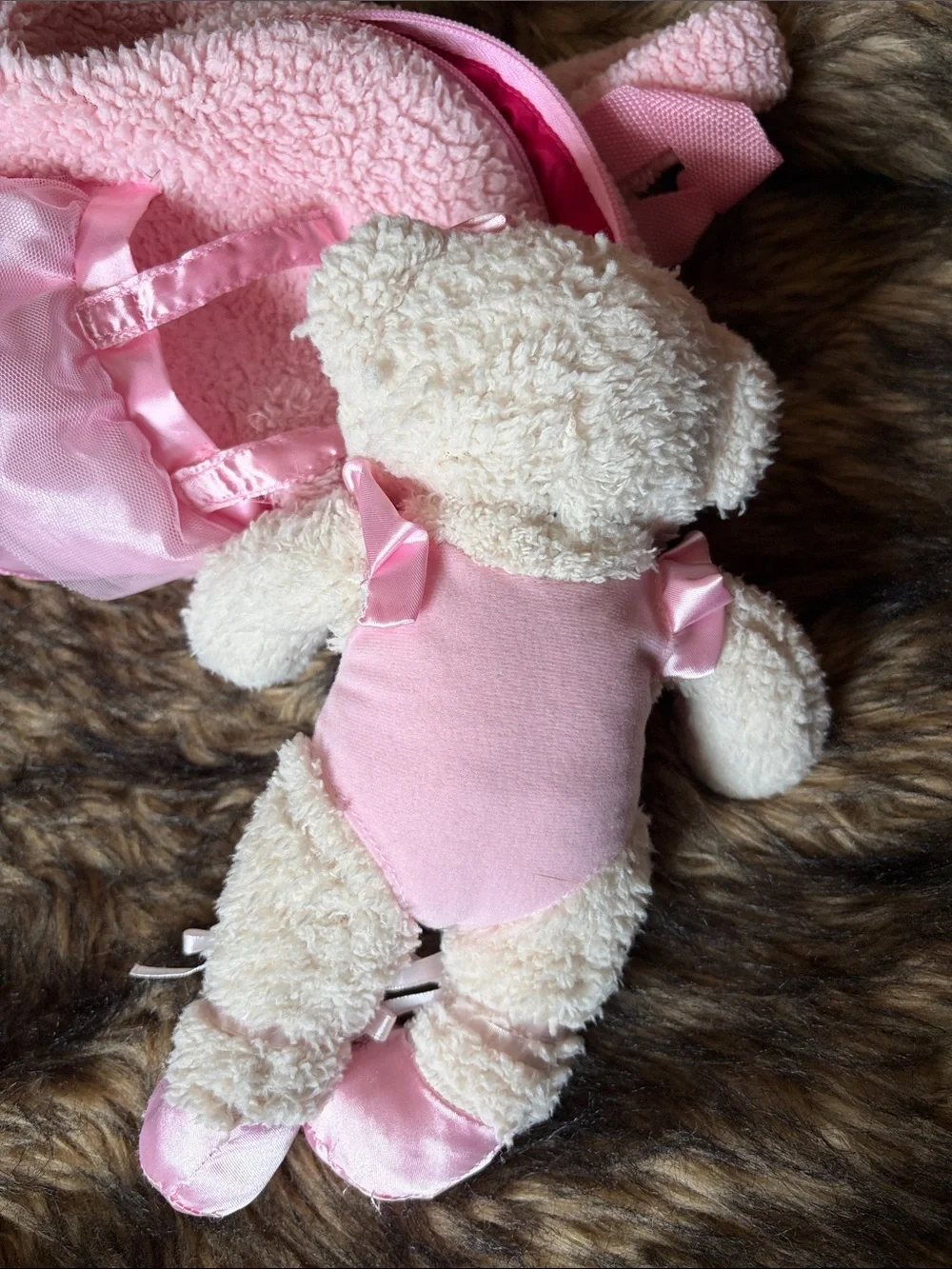 Toddler Girls pully Backpack Soft Pink With removable Ballerina teddy bear